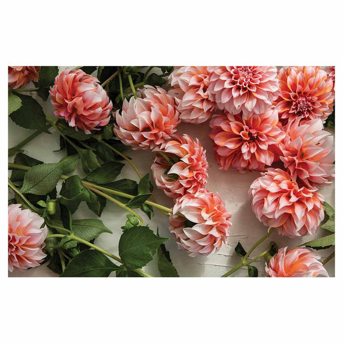 FLORAL ORANGE SCATTERED DAHLIAS WITH LEAVES BATHMAT