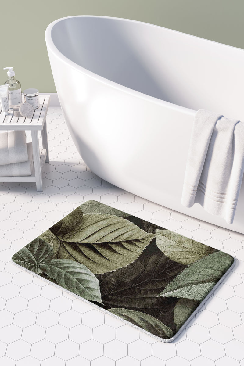 LEAVES GREEN MONOCHROMATIC LEAVES BATHMAT
