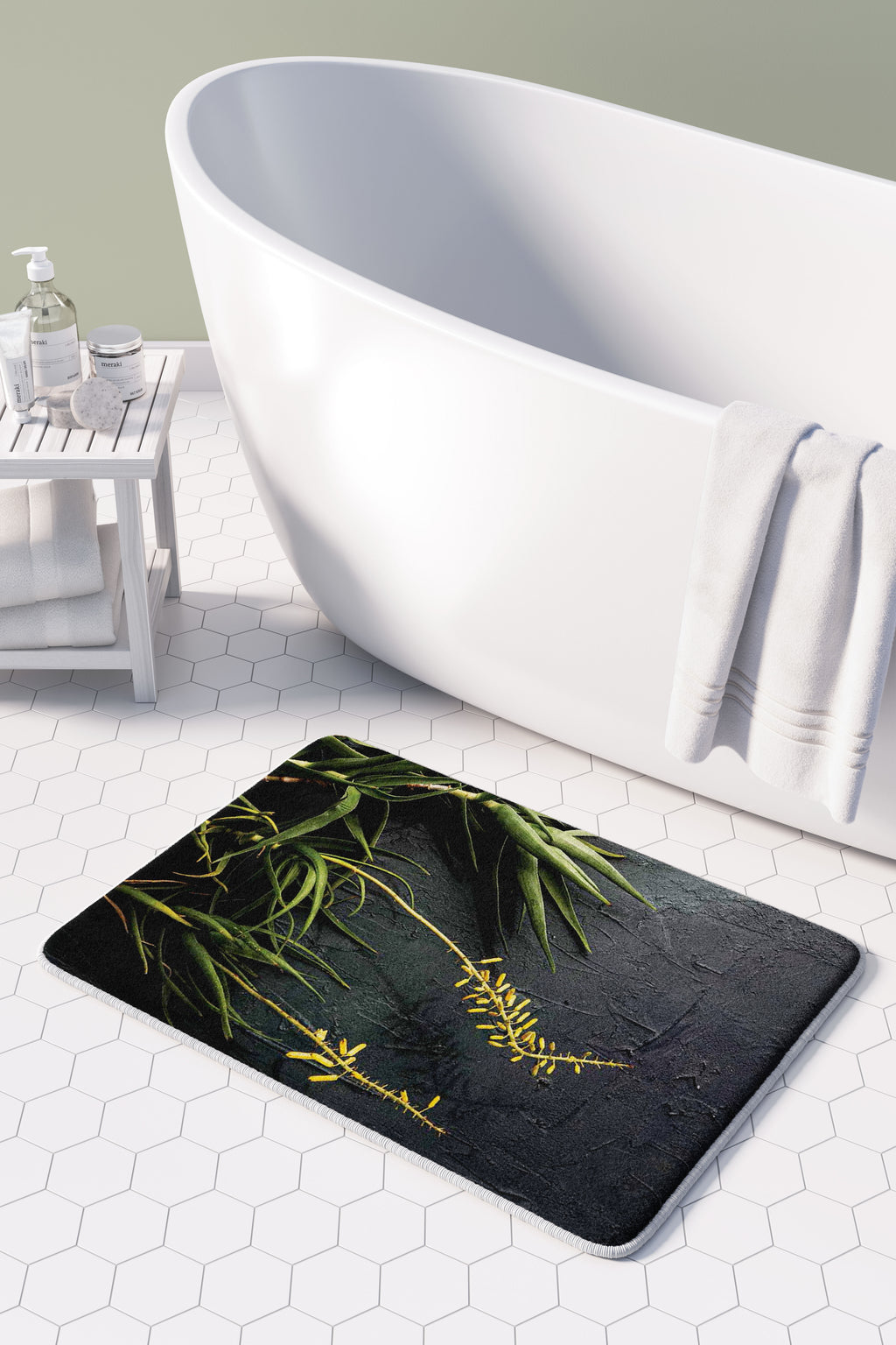 NATURAL YELLOW BLOSSOMS ALOE BUSH ON GREY BATHMAT