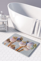 NATURAL PURPLE GIANT POPPY SEED BUNCH ON GREY BATHMAT