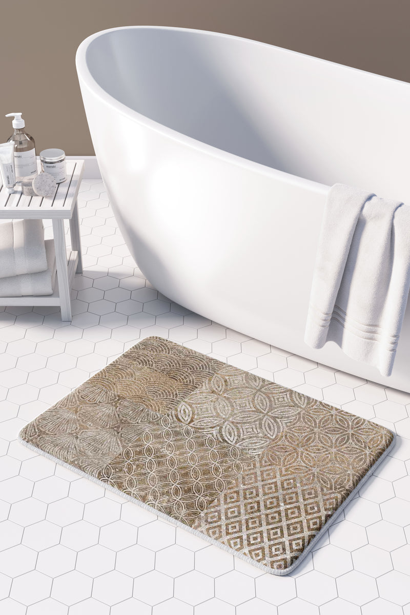 PATTERN BROWN MODERN TILE NATURAL BATHMAT