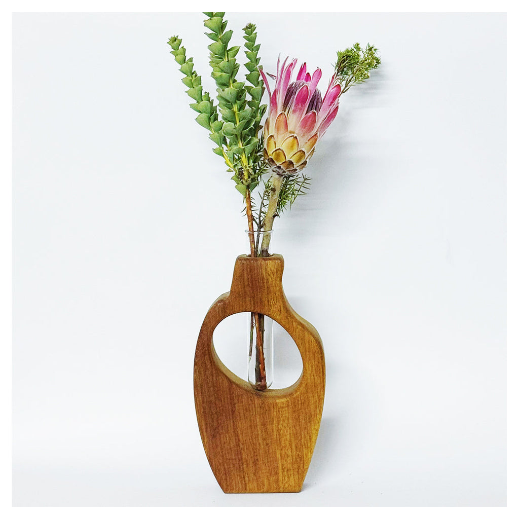 GLASS TUBE WOODEN VASE