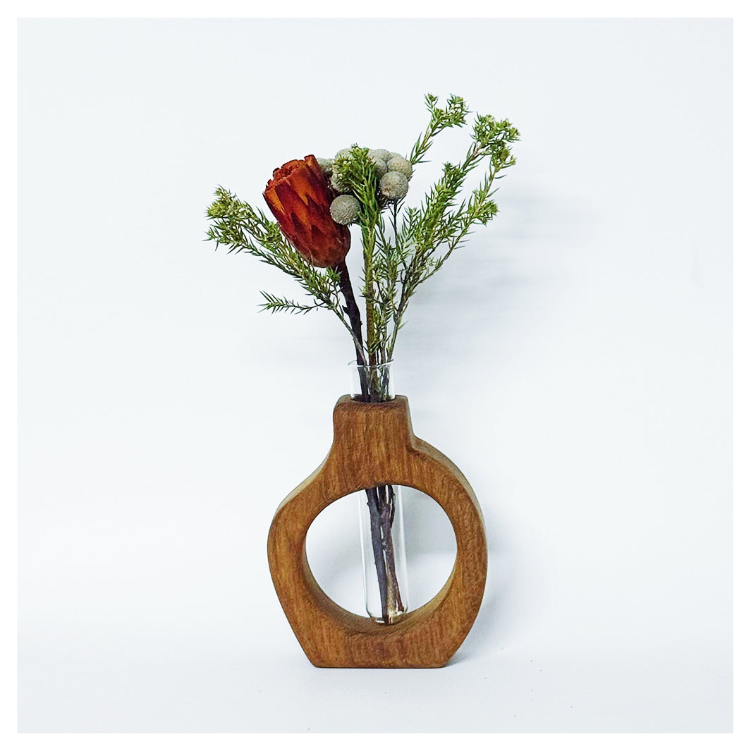 GLASS TUBE WOODEN VASE