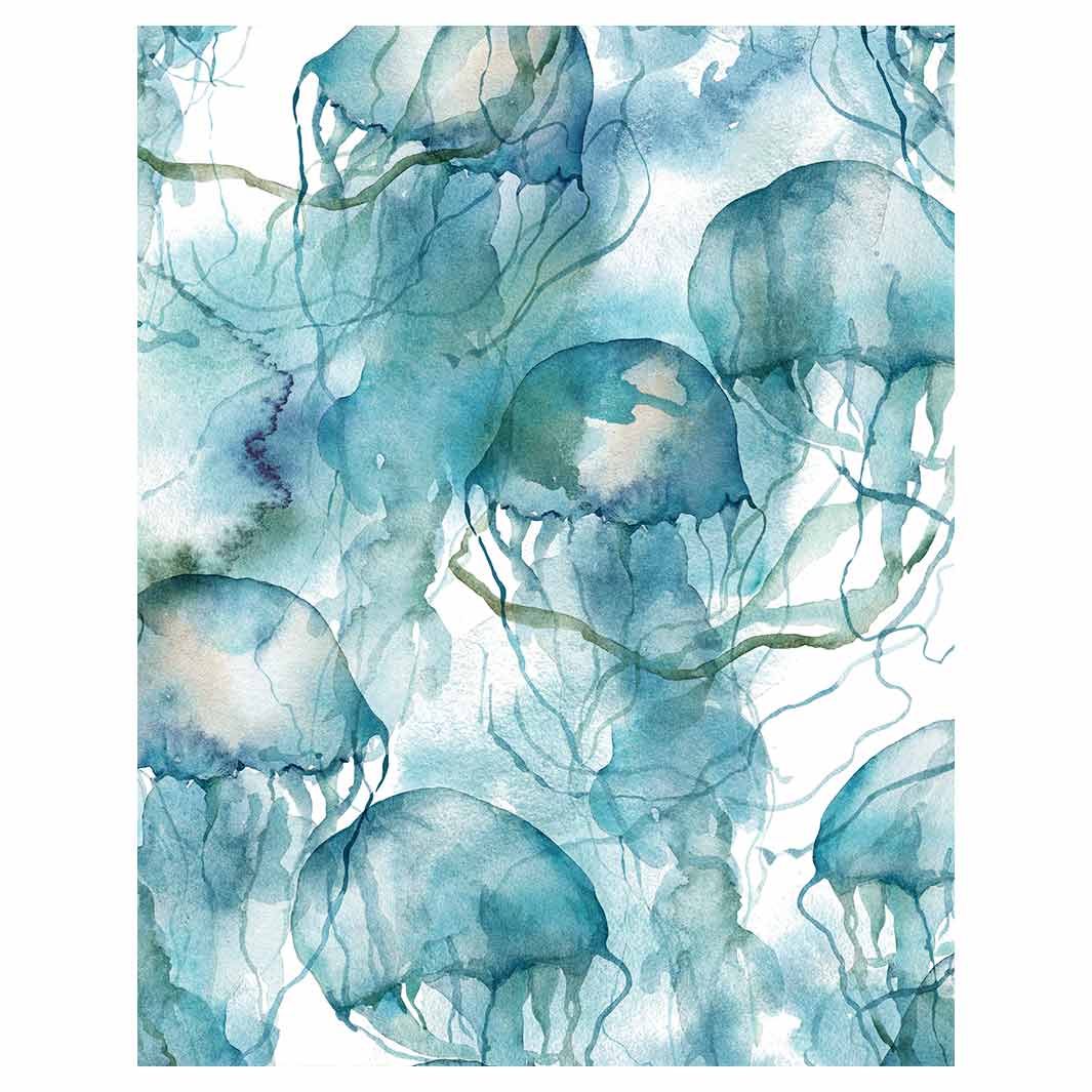 PATTERN BLUE OCEAN WATERCOLOUR JELLYFISH FLEECE BLANKET