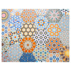 HEXAGON ORANGE AND BLUE PATTERN TILES FLEECE BLANKET
