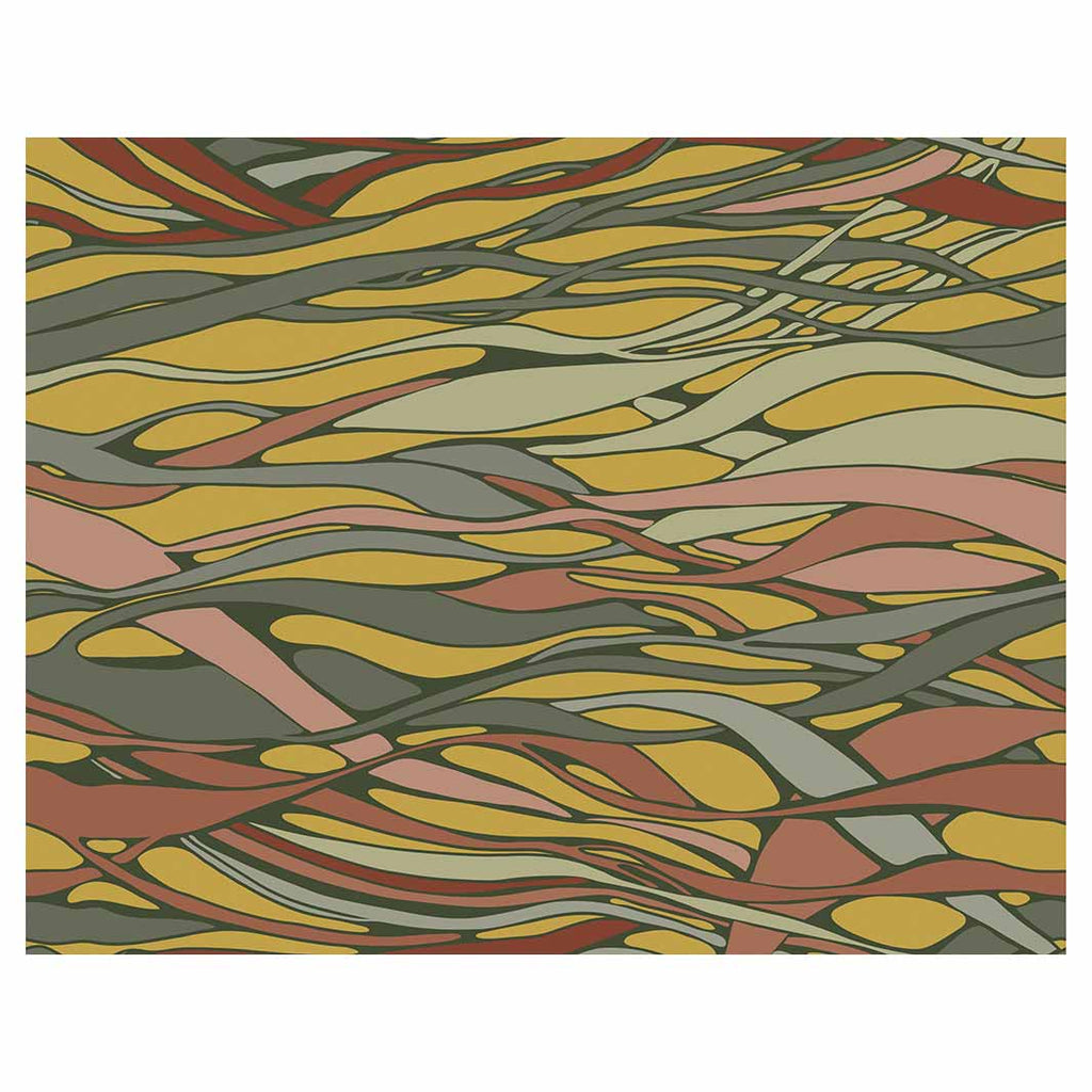 WAVY LINE ART MUSTARD AND PINK FLEECE BLANKET