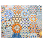 HEXAGON ORANGE AND BLUE PATTERN TILES FLEECE BLANKET