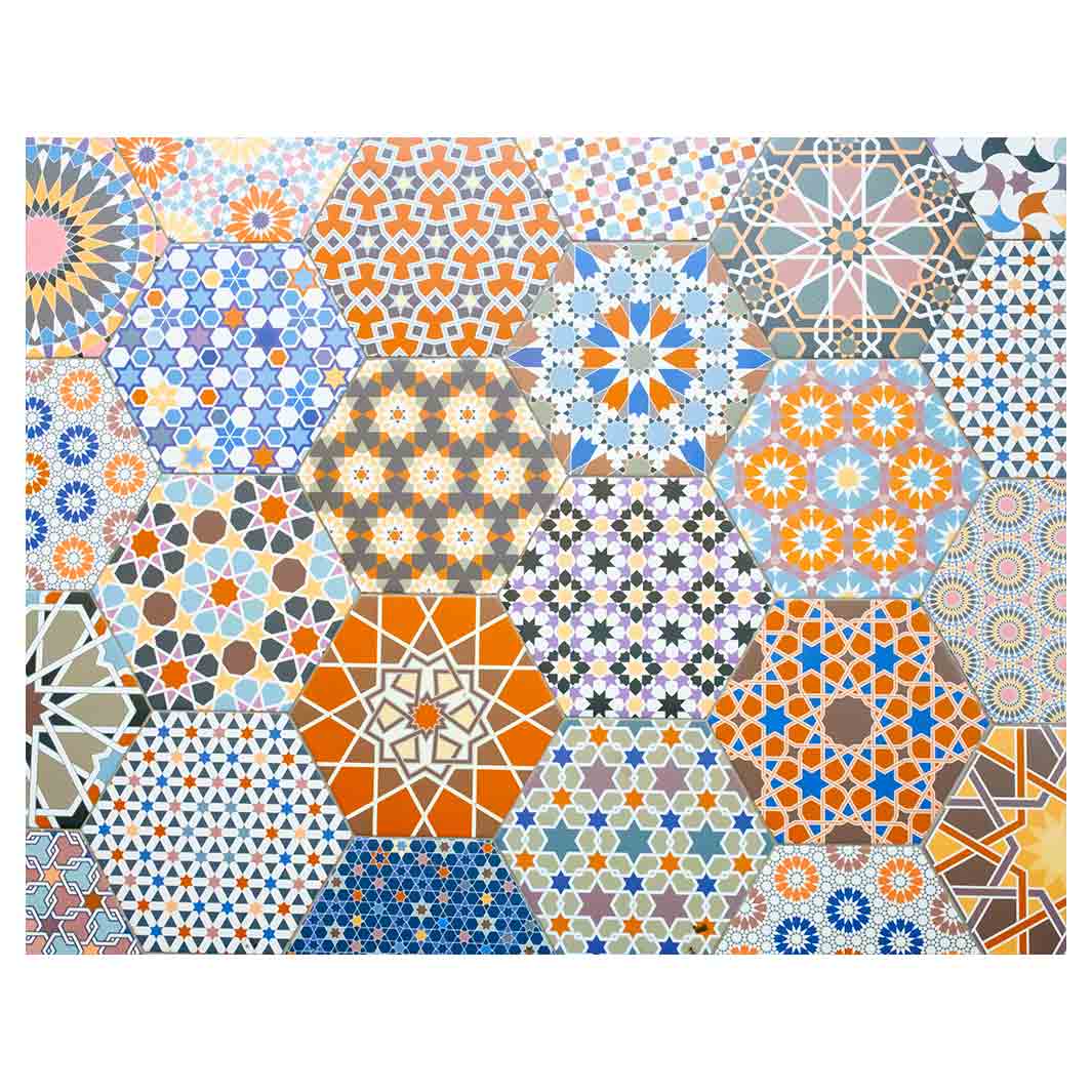 HEXAGON ORANGE AND BLUE PATTERN TILES FLEECE BLANKET