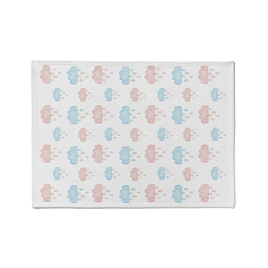 KIDS PINK AND BLUE WATERCOLOUR CLOUDS FLEECE BLANKET