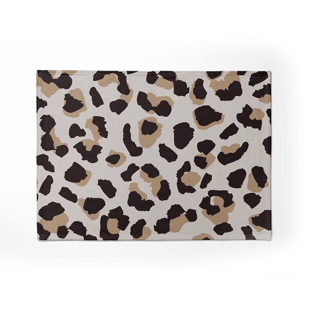 KIDS NATURAL BROWN LEOPARD PRINT FLEECE BLANKET
