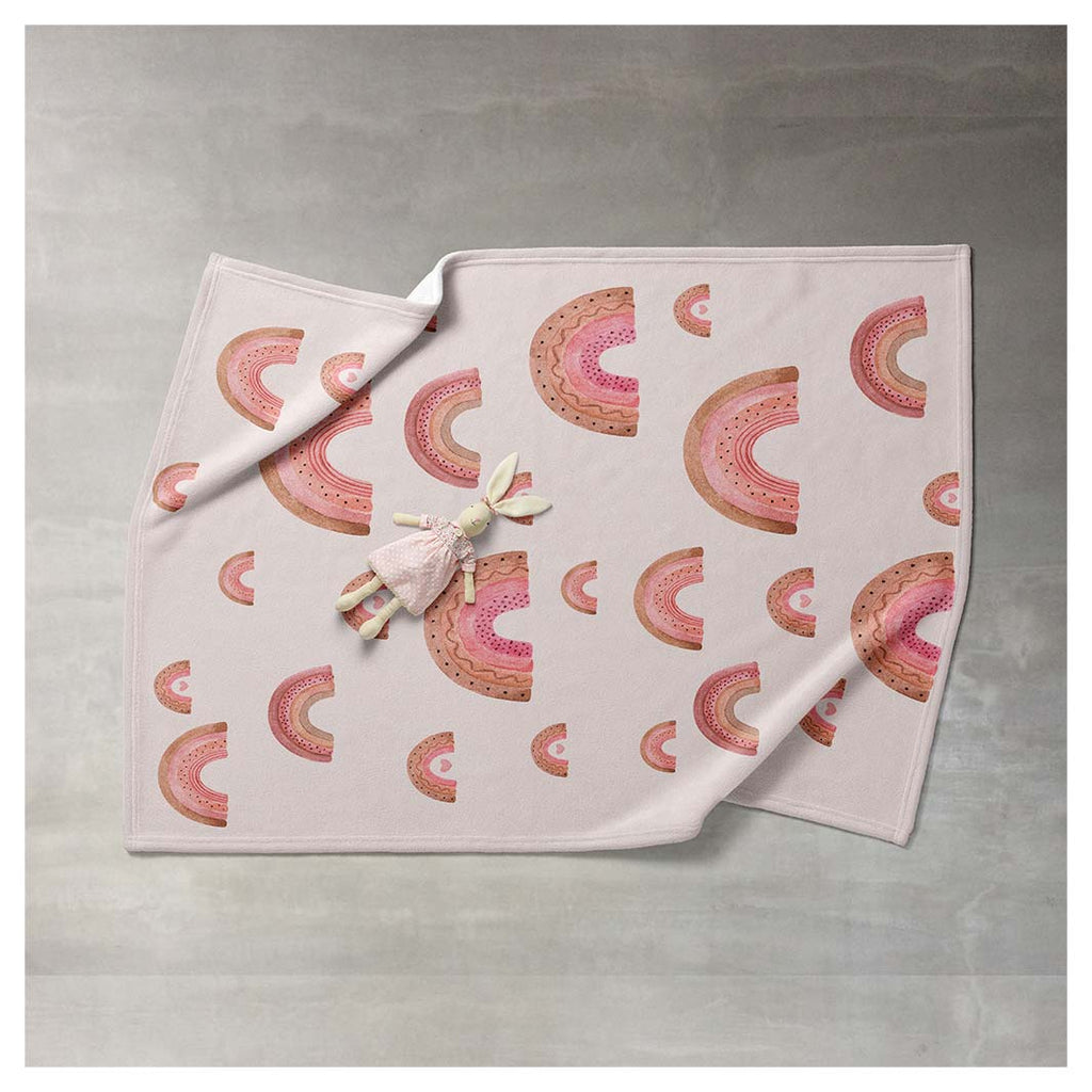 KIDS PINK RAINBOW WATERCOLOUR PATTERN FLEECE BLANKET