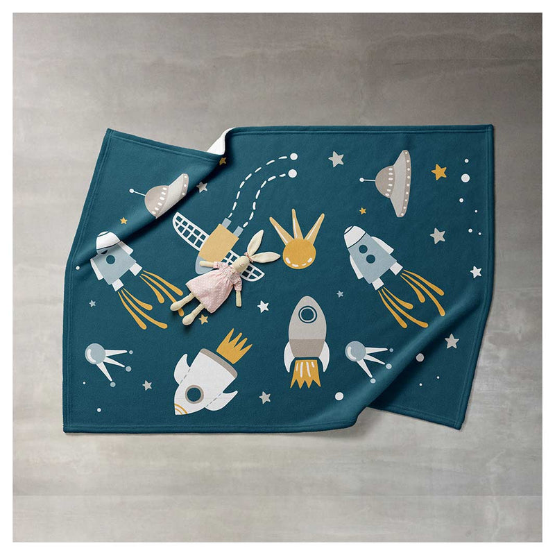 KIDS BLUE SPACESHIPS PATTERN FLEECE BLANKET