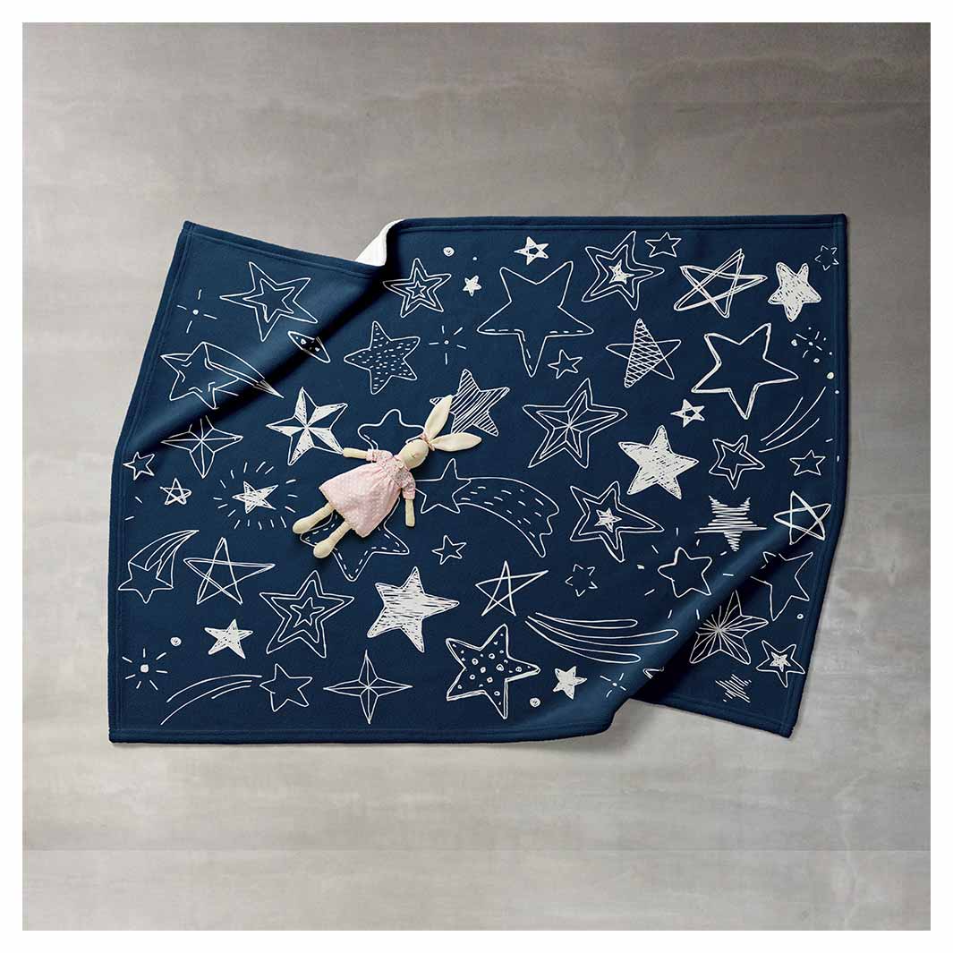 KIDS NAVY AND WHITE STARS PATTERN FLEECE BLANKET