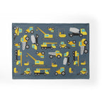 KIDS BLUE YELLOW CONSTRUCTION TRUCKS PATTERN FLEECE BLANKET