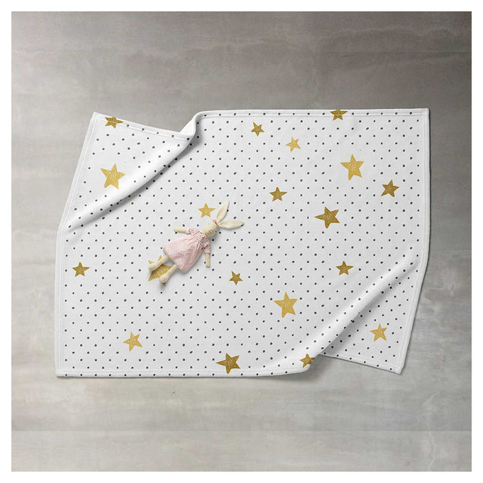 KIDS BLACK AND GOLD DOTS AND STARS PATTERN FLEECE BLANKET