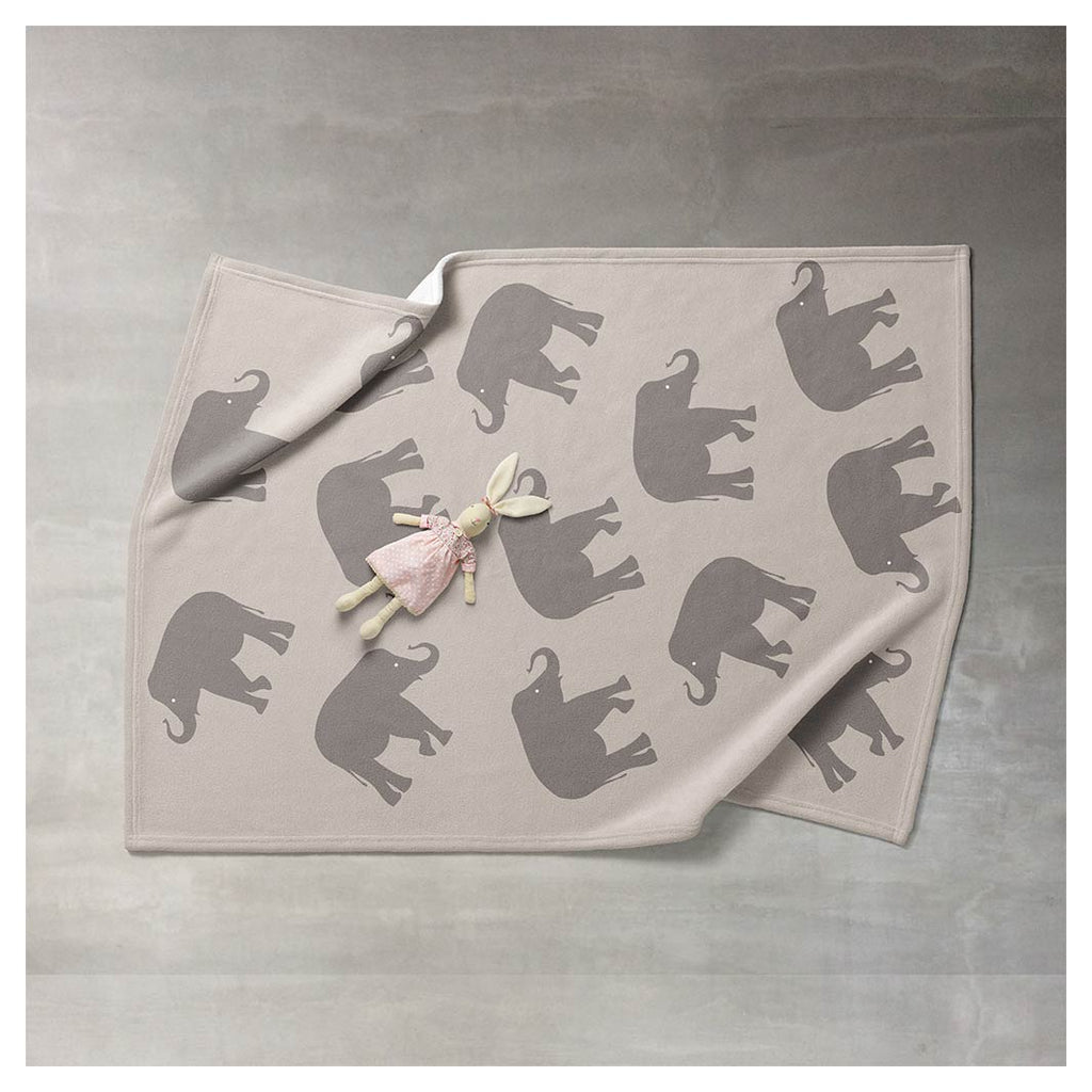 KIDS BEIGE AND BROWN ELEPHANT PATTERN FLEECE BLANKET