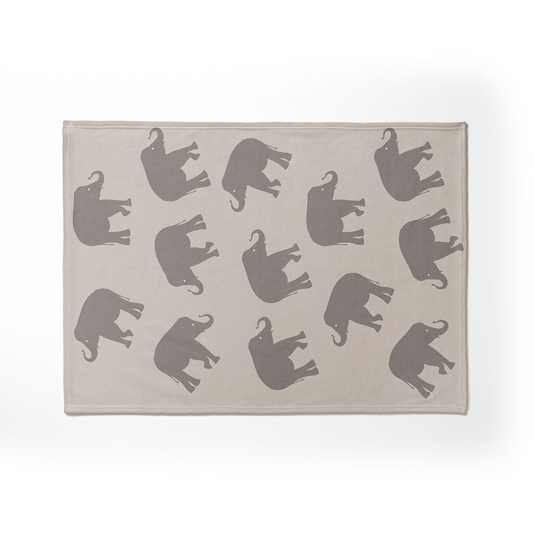 KIDS BEIGE AND BROWN ELEPHANT PATTERN FLEECE BLANKET
