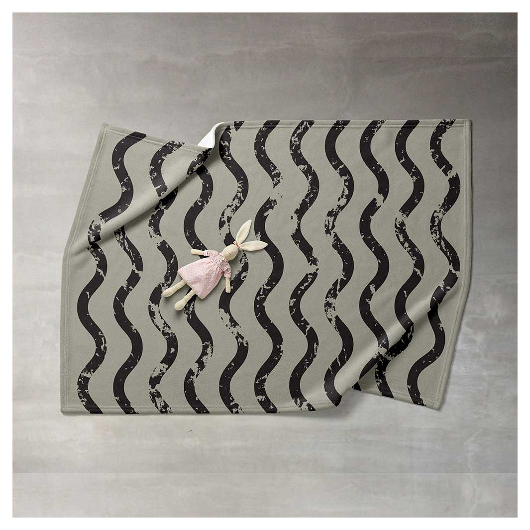 KIDS GREEN AND BLACK TRUCK TRACKS FLEECE BLANKET