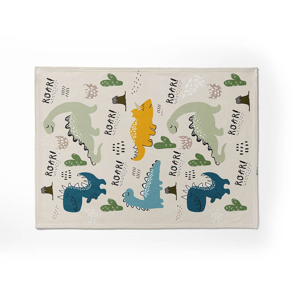 KIDS BEIGE DINOSAUR PATTERN FLEECE BLANKET
