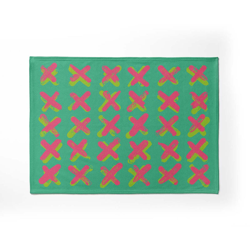 KIDS PINK AND GREEN CROSS PATTERN FLEECE BLANKET