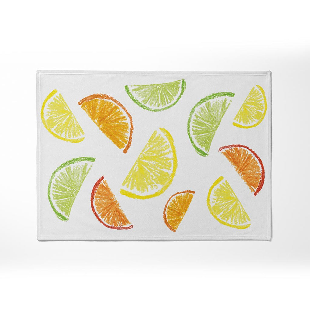 KIDS YELLOW FRUIT LEMONS AND ORANGES PATTERN FLEECE BLANKET