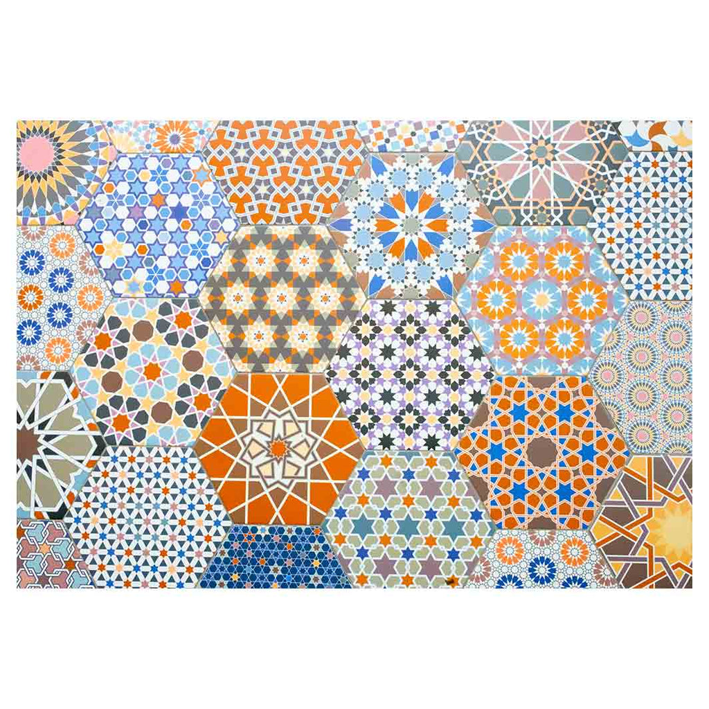HEXAGON ORANGE AND BLUE PATTERN TILES FLEECE BLANKET
