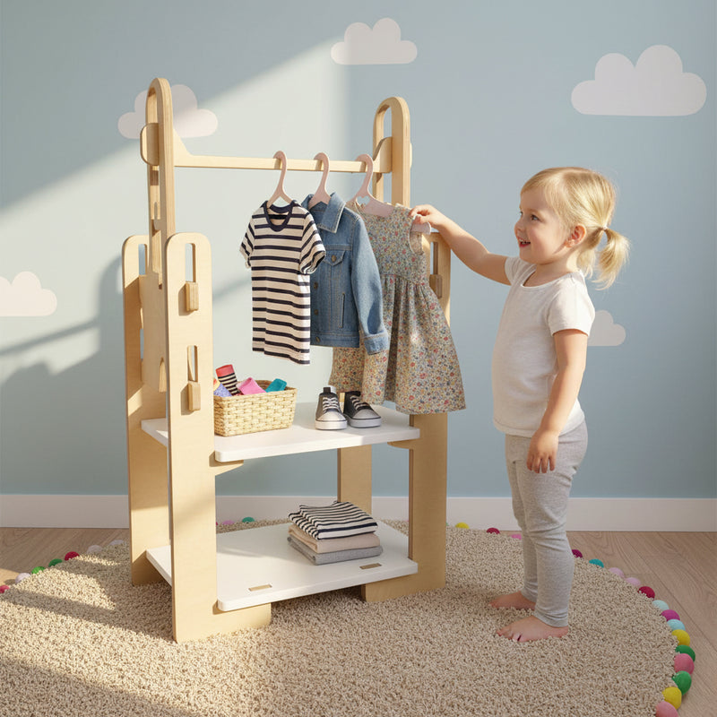 Garment Rack Children's Kids Clothing Rack - Wooden Wardrobe Organizer for Children | Cape Rug ...