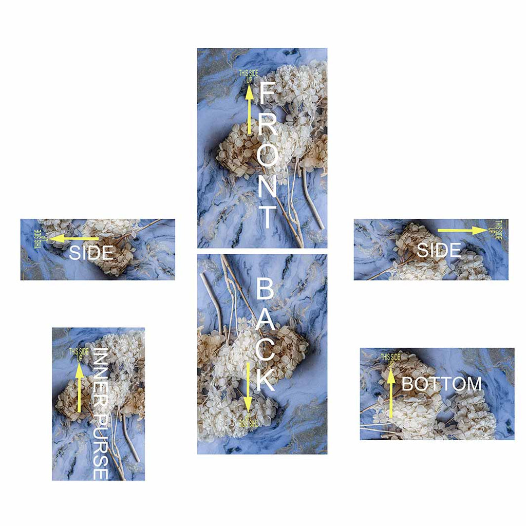 FLORAL CREAM BLEACHED HYDRANGEAS ON BLUE MY BAG