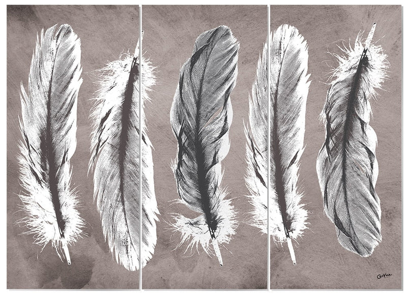 MDF 3pce Collage Feathers Neutral