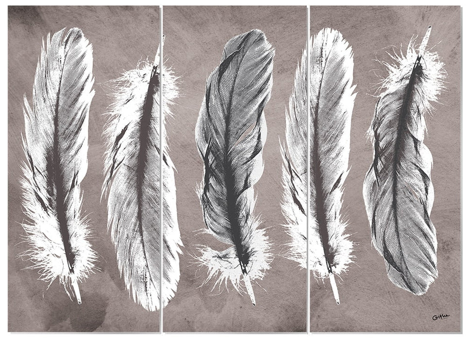 MDF 3pce Collage Feathers Neutral