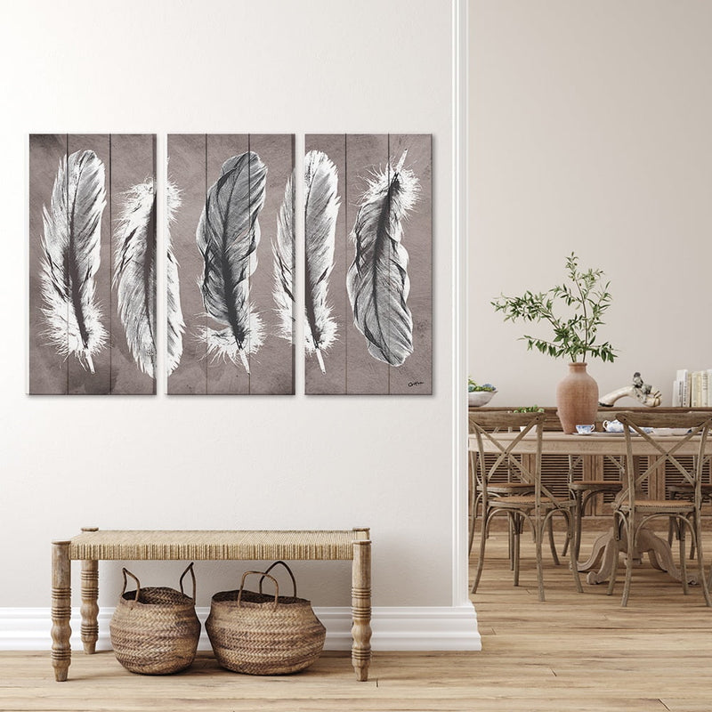 MDF 3pce Collage Feathers Neutral