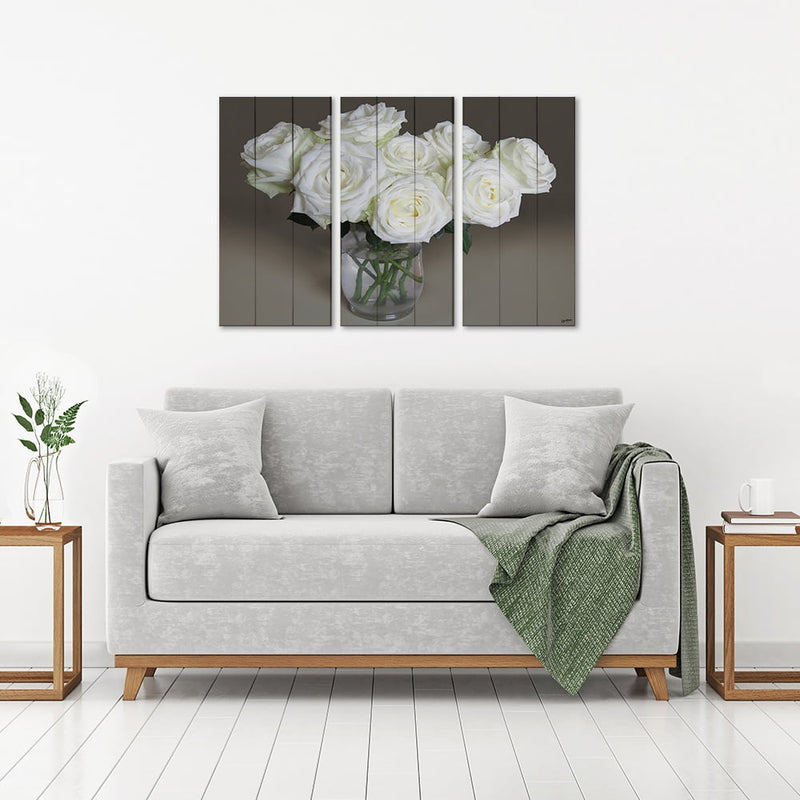 MDF 3pce Collage Vase with White Roses