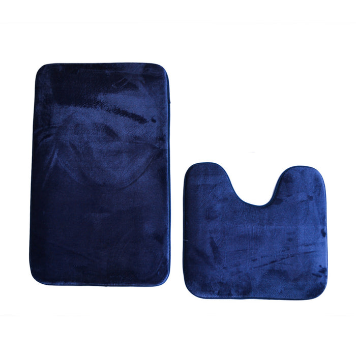 2 PIECE MEMORY FOAM BATH MAT SET NAVY BLUE