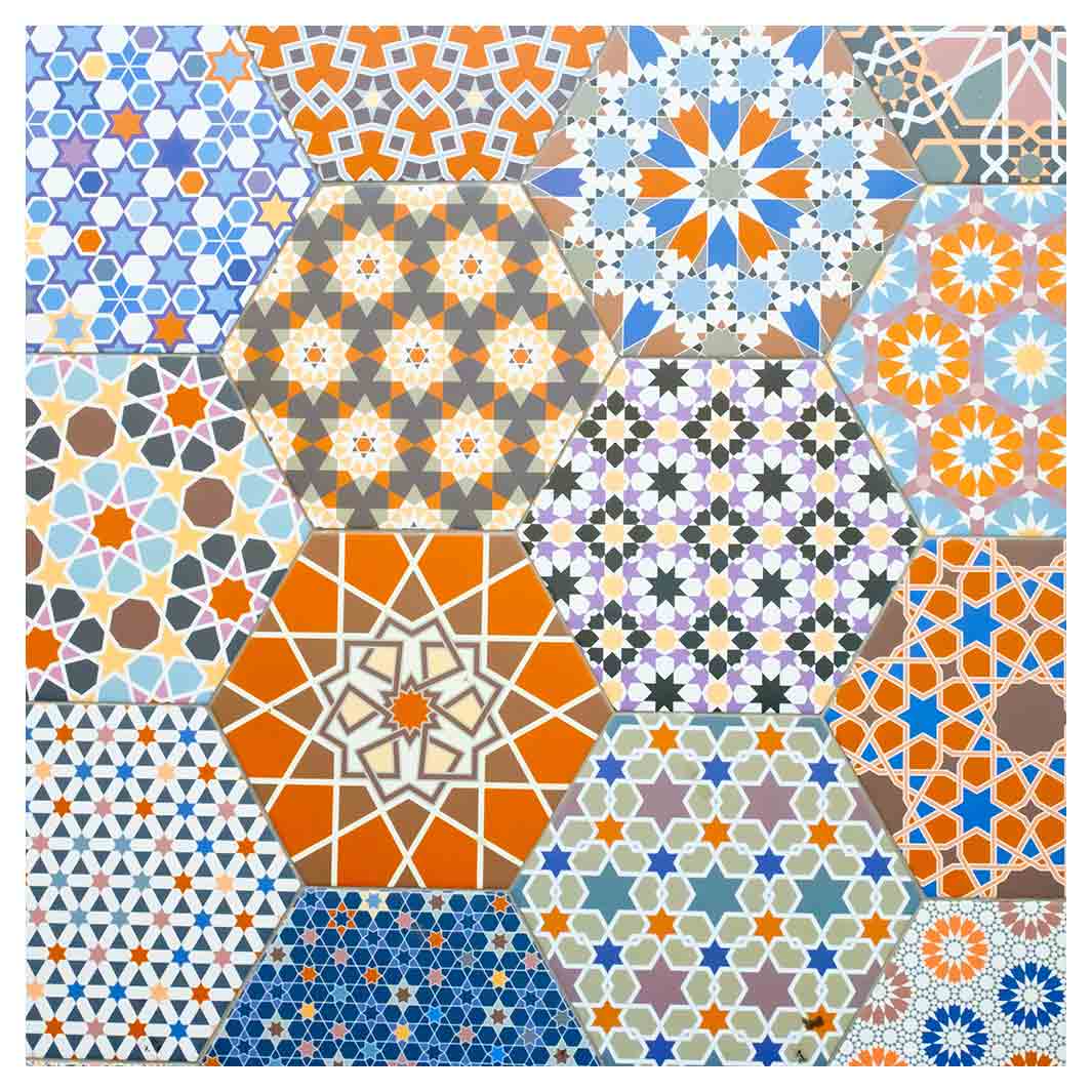 HEXAGON ORANGE AND BLUE PATTERN TILES NAPKIN