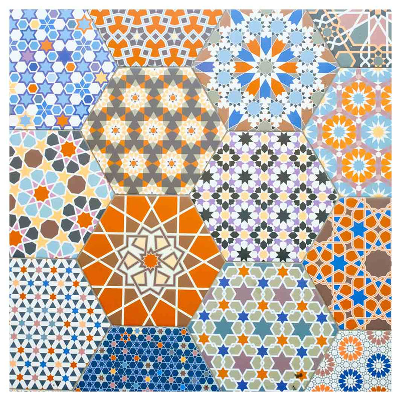 HEXAGON ORANGE AND BLUE PATTERN TILES NAPKIN