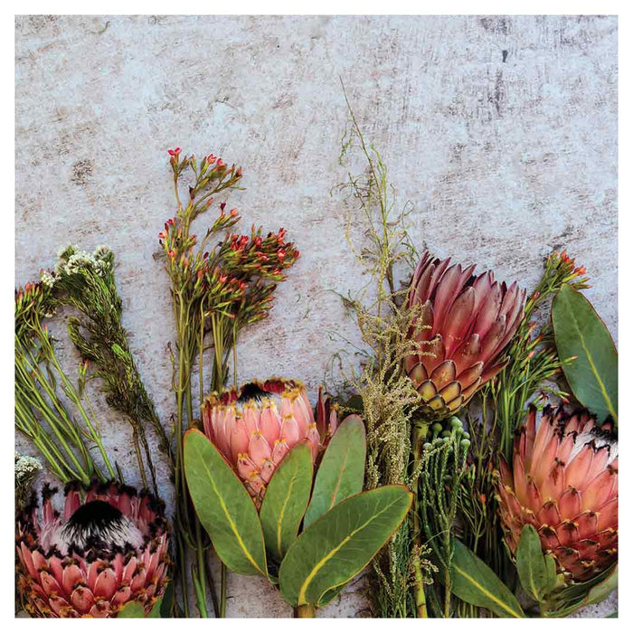 FLORAL PINK MIXED PROTEAS WITH GREEN FOLIAGE NAPKIN