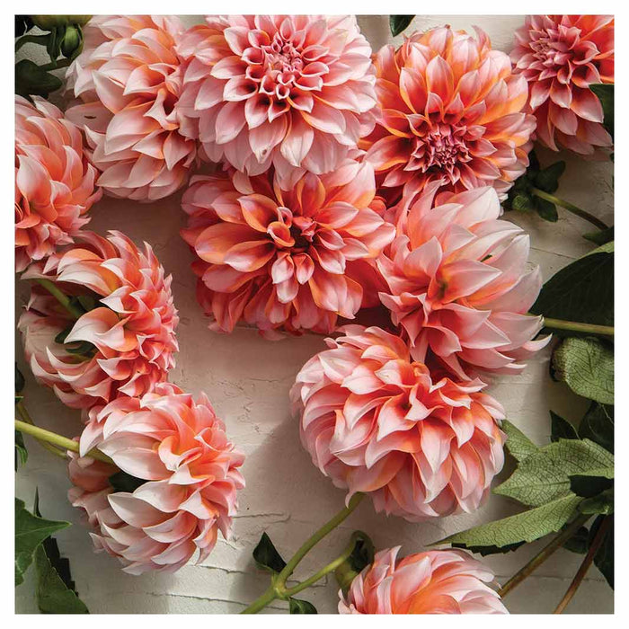 FLORAL ORANGE SCATTERED DAHLIAS WITH LEAVES NAPKIN