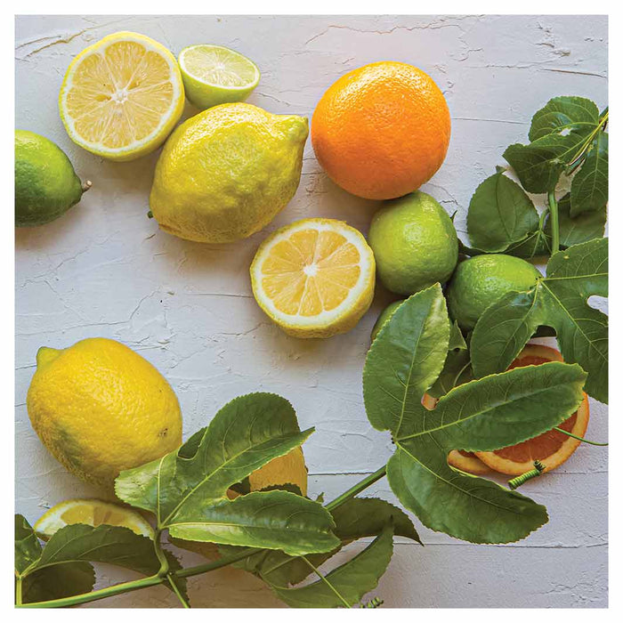 NATURAL YELLOW AND ORANGE CITRUS ON WHITE NAPKIN