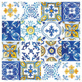 PATTERN BLUE AND YELLOW WATERCOLOUR LISBON TILE NAPKIN