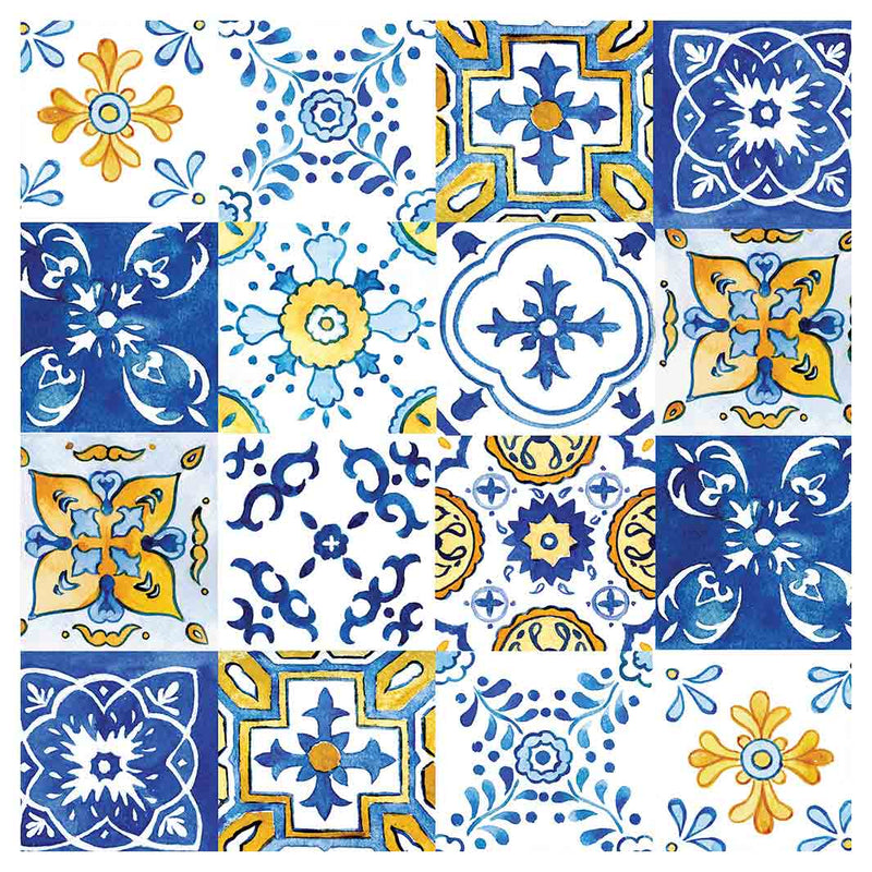PATTERN BLUE AND YELLOW WATERCOLOUR LISBON TILE NAPKIN