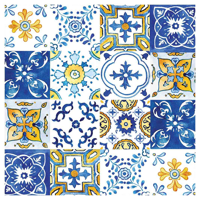 PATTERN BLUE AND YELLOW WATERCOLOUR LISBON TILE NAPKIN