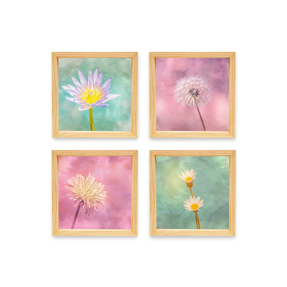 PINE BOXED CANVAS 4PCE COLLAGE CANDY FLOWERS