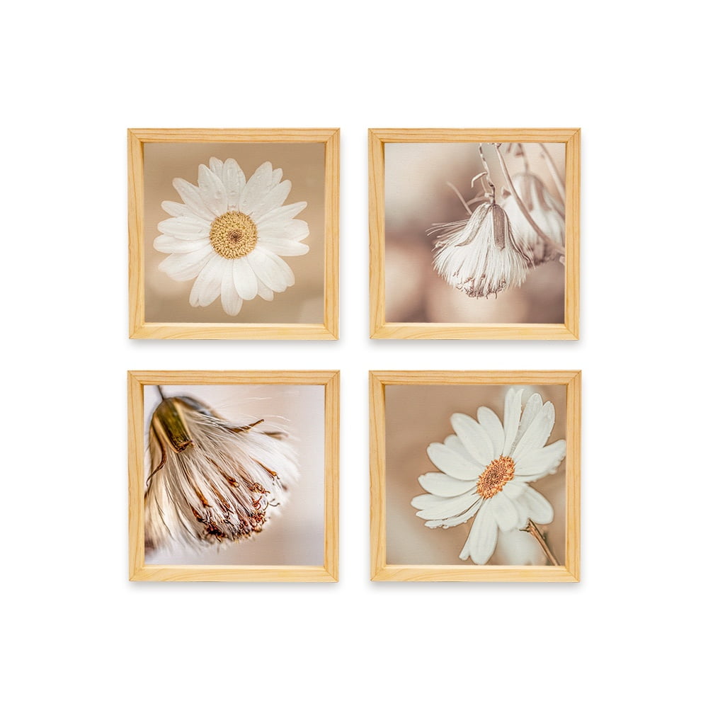 PINE BOXED CANVAS 4PCE COLLAGE FLOWERS 3