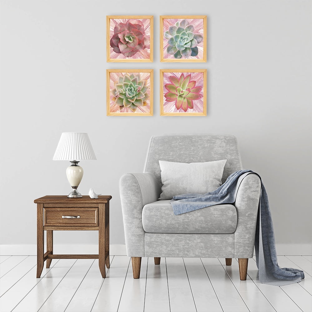 PINE BOXED CANVAS 4PCE COLLAGE SUCCULENTS WITH PAINT SET 1