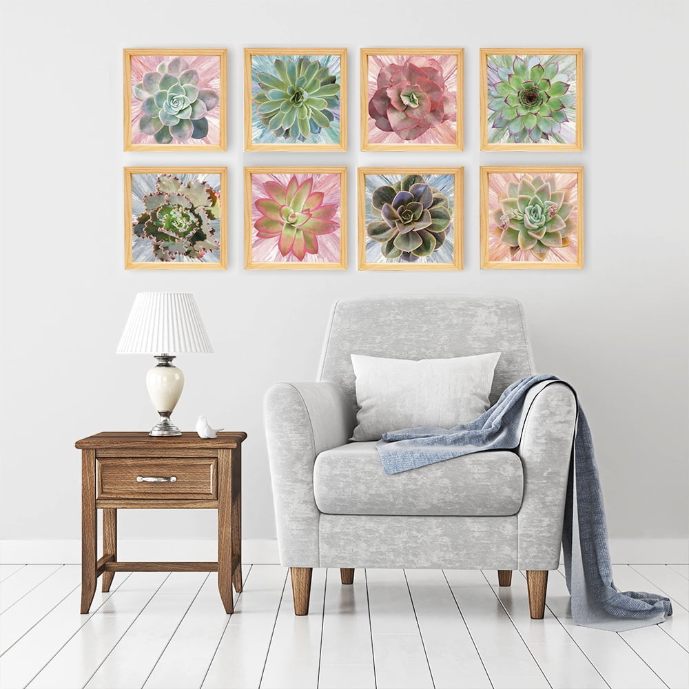 PINE BOXED CANVAS 4PCE COLLAGE SUCCULENTS WITH PAINT SET 1