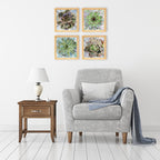 PINE BOXED CANVAS 4PCE COLLAGE SUCCULENTS WITH PAINT SET 2