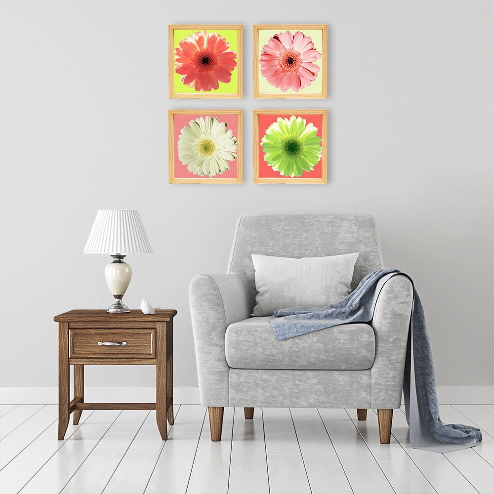 PINE BOXED CANVAS 4PCE BRIGHT DAISIES SET 2