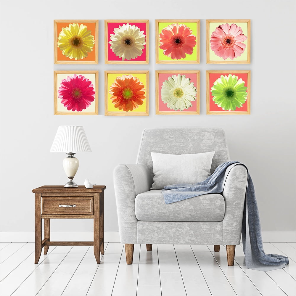 PINE BOXED CANVAS 4PCE BRIGHT DAISIES SET 2