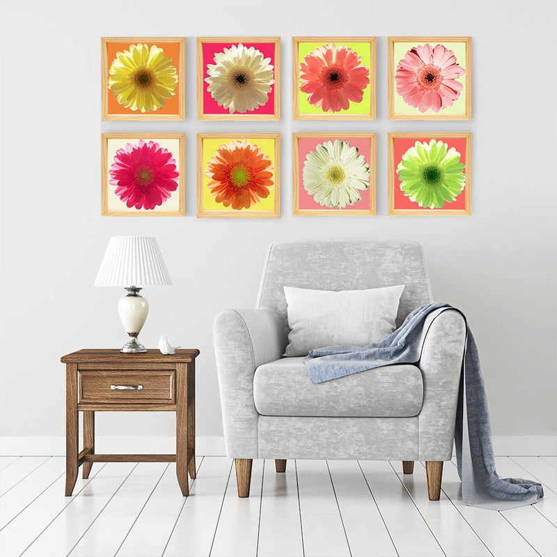PINE BOXED CANVAS 4PCE BRIGHT DAISIES SET 2