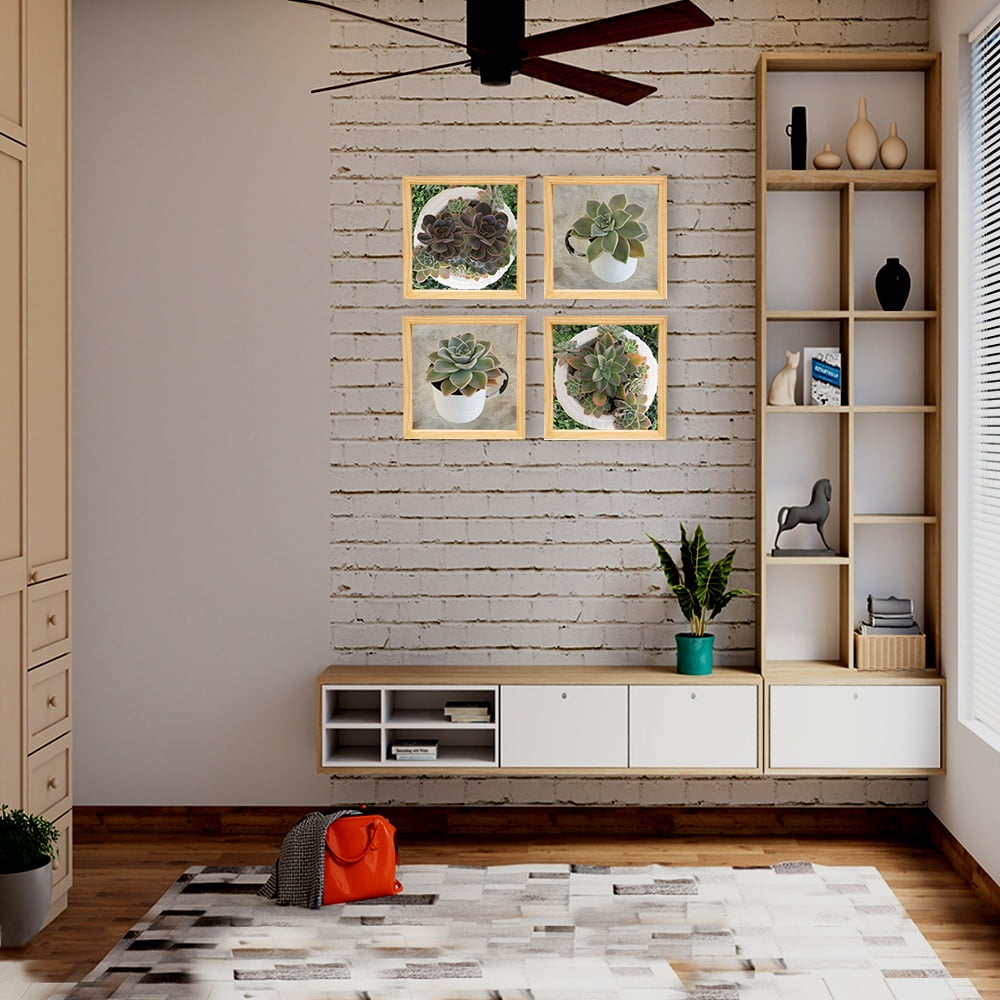 PINE BOXED CANVAS 4PCE COLLAGE SUCCULENTS IN HOLDERS